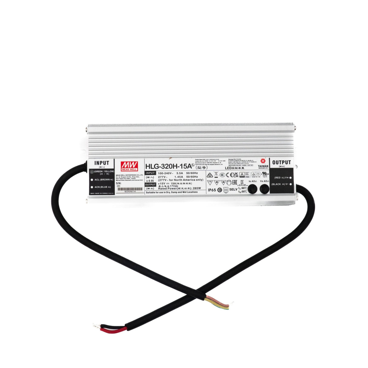 Mean Well HLG - 320H - 15A Power Supply 285W 15V - Adjustable - HLG - 320H - 15A - powersupplymall.com
