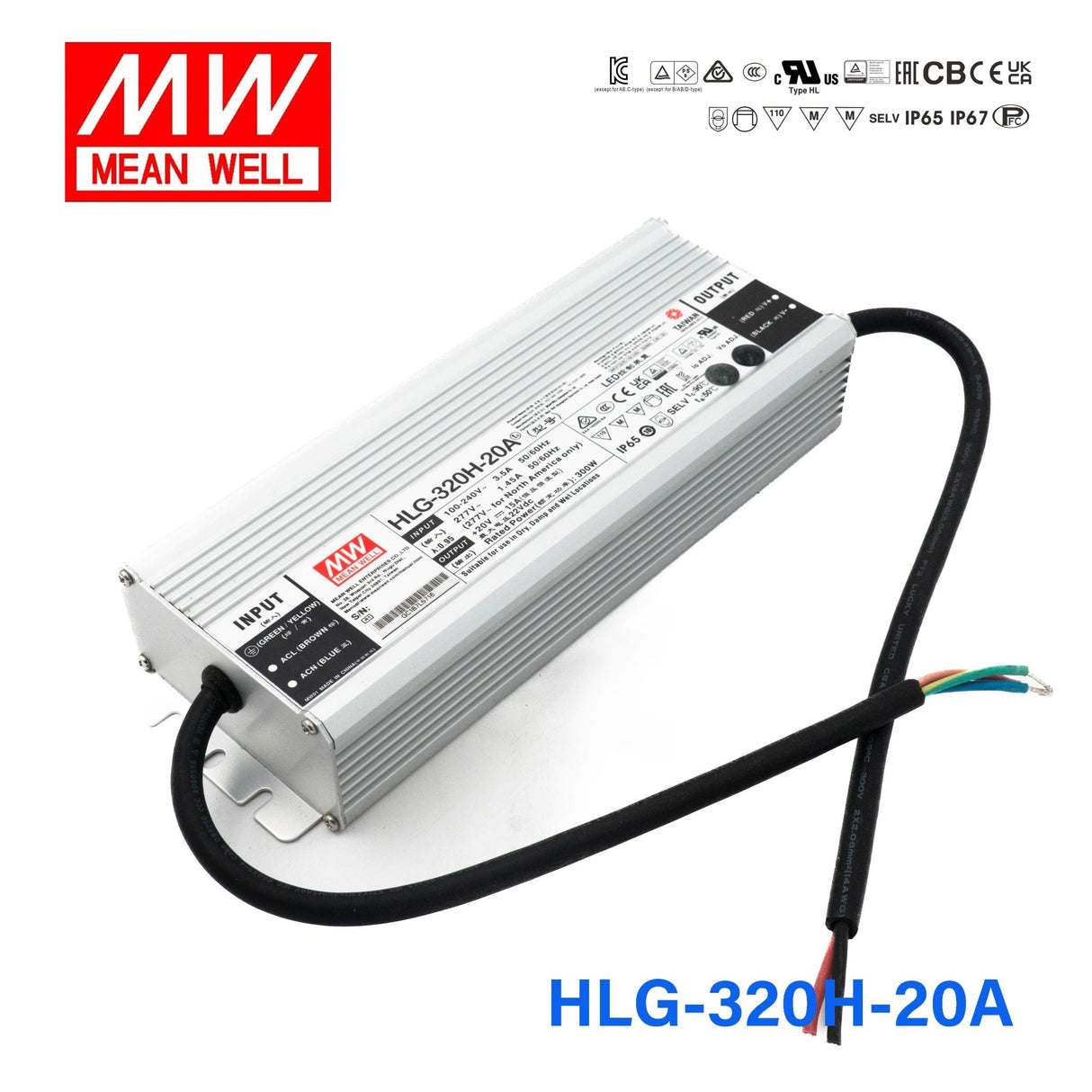 Mean Well HLG-320H-20A Power Supply 300W 20V - Adjustable 15A - HLG-320H-20A - powersupplymall.com