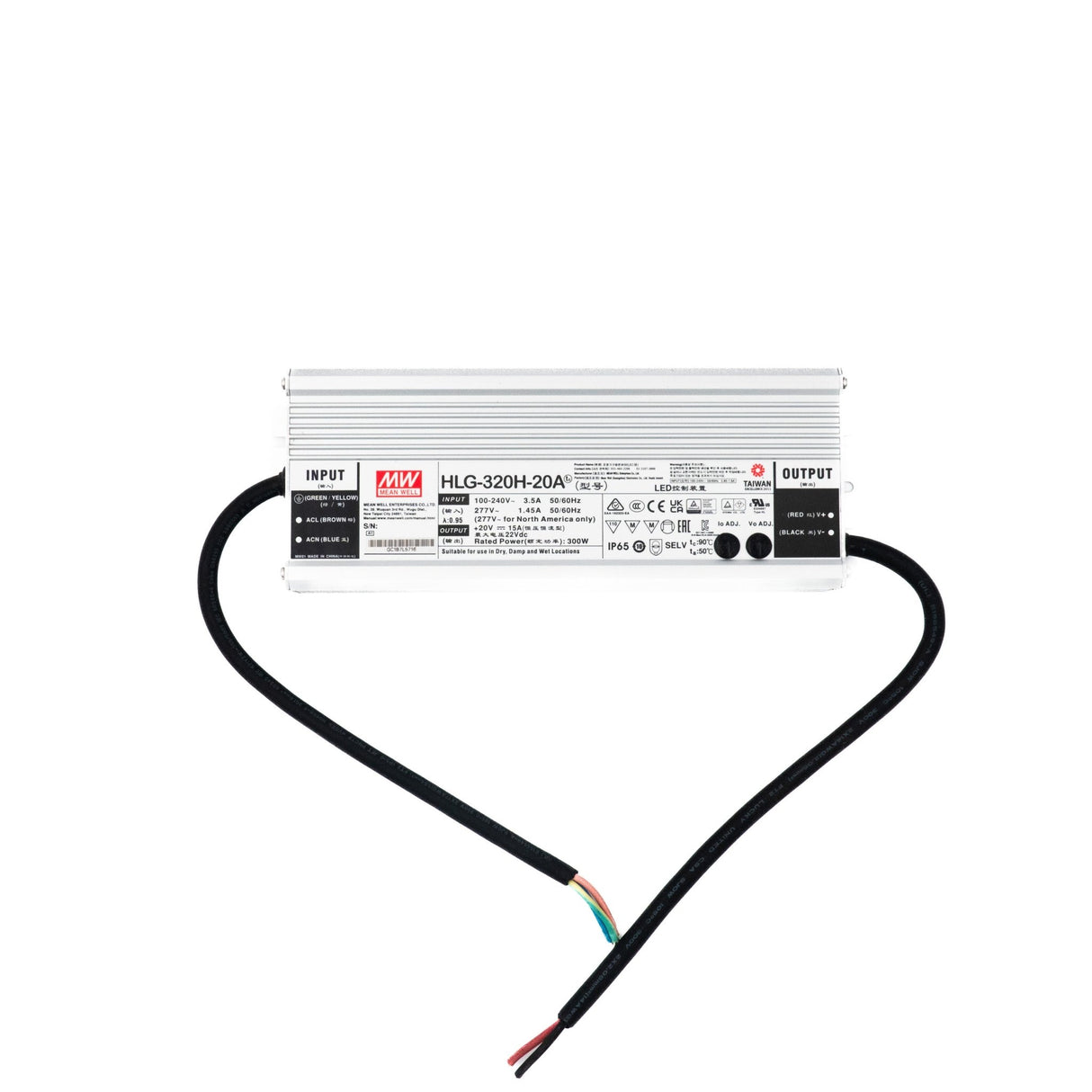 Mean Well HLG-320H-20A Power Supply 300W 20V - Adjustable 15A - HLG-320H-20A - powersupplymall.com