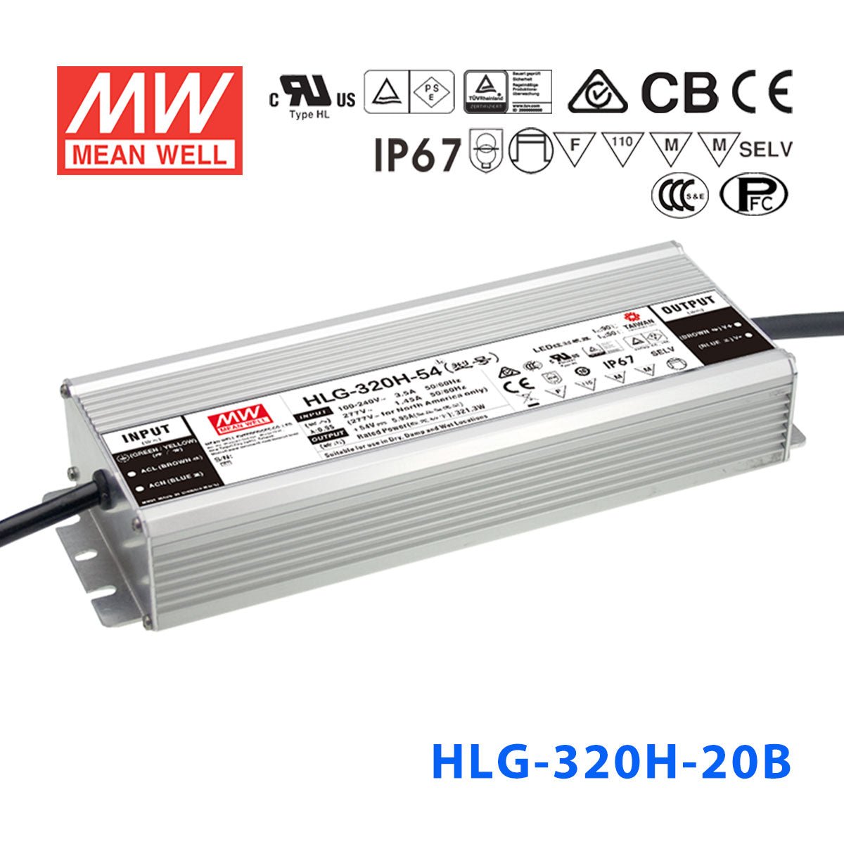Mean Well HLG - 320H - 20AB Power Supply 300W 20V - Adjustable and Dimmable - HLG - 320H - 20AB - powersupplymall.com