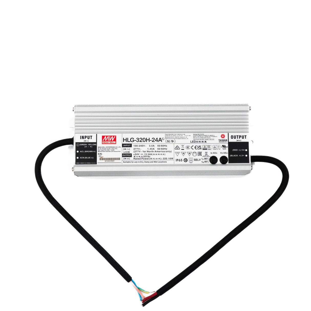 Mean Well HLG - 320H - 24A Power Supply 320W 24V - Adjustable - HLG - 320H - 24A - powersupplymall.com