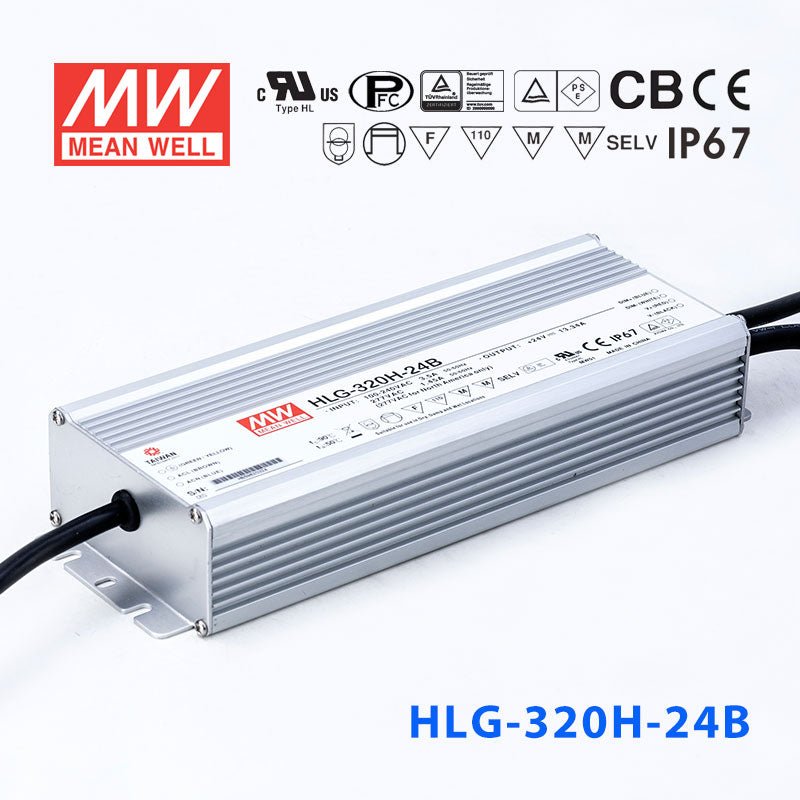 Mean Well HLG-320H-24AB Power Supply 320W 24V - Adjustable and Dimmable 13.34A - HLG-320H-24AB - powersupplymall.com