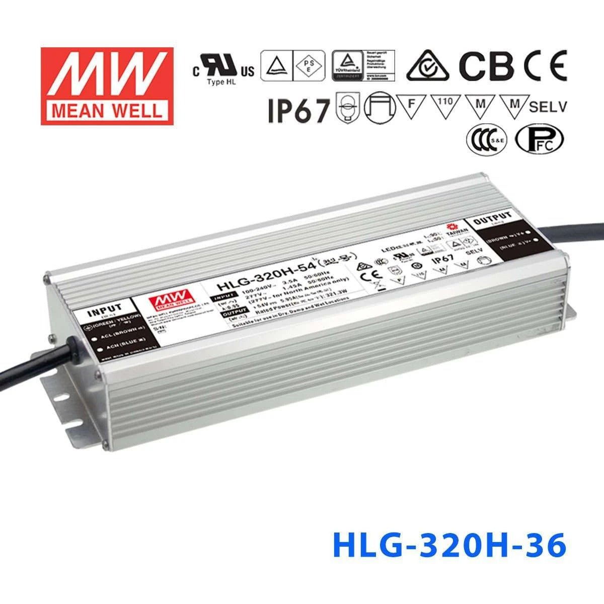 Mean Well HLG - 320H - 36 Power Supply 320W 36V - HLG - 320H - 36 - powersupplymall.com
