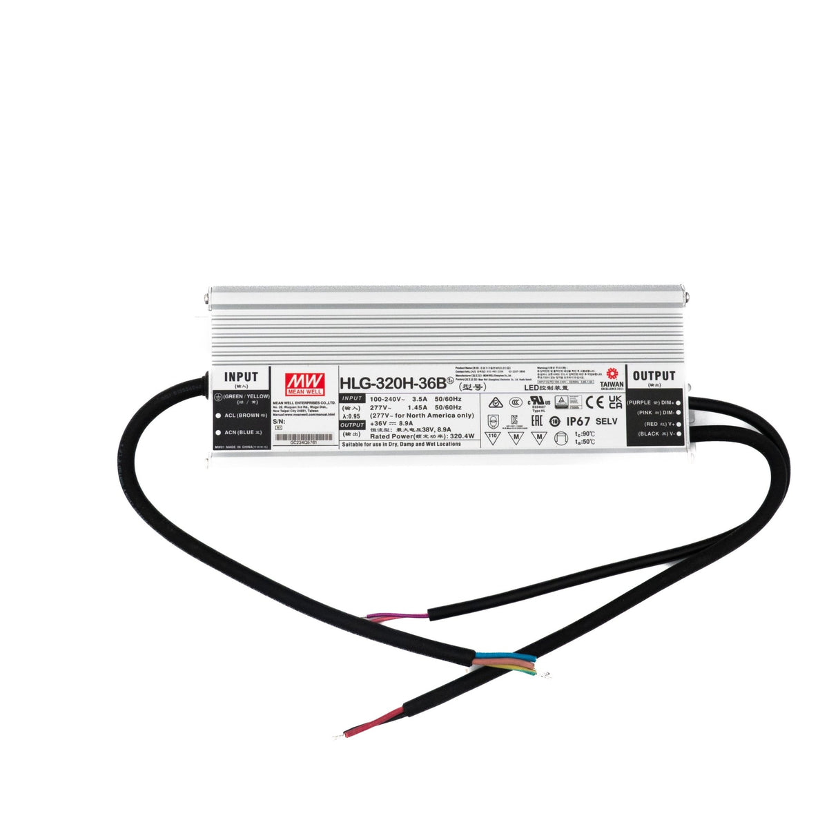 Mean Well HLG-320H-36B Power Supply 320W 36V- Dimmable 8.9A - HLG-320H-36B - powersupplymall.com