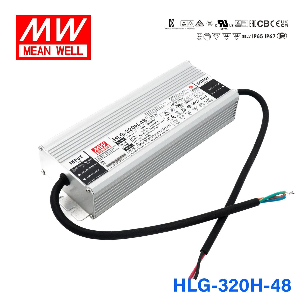 Mean Well HLG-320H-48 Power Supply 320W 48V 6.7A - HLG-320H-48 - powersupplymall.com