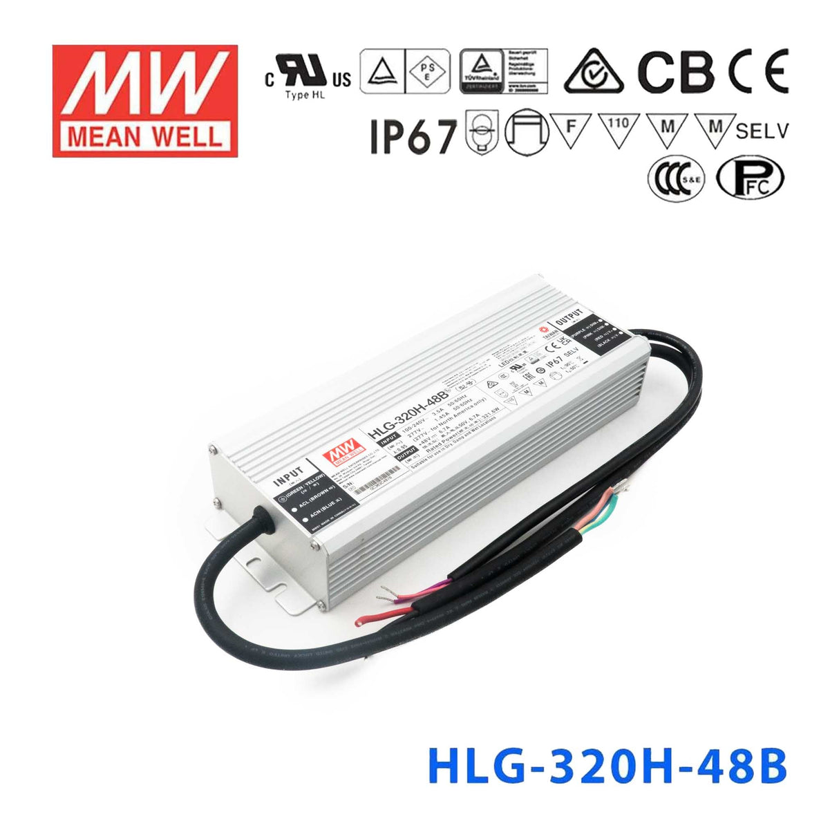 Mean Well HLG-320H-48B Power Supply 320W 48V- Dimmable 6.7A - HLG-320H-48B - powersupplymall.com