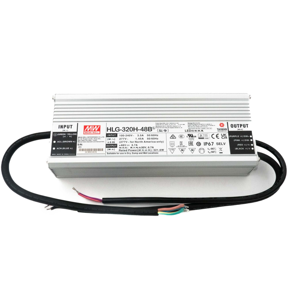 Mean Well HLG - 320H - 48B Power Supply 320W 48V - Dimmable - HLG-320H-48B - powersupplymall.com