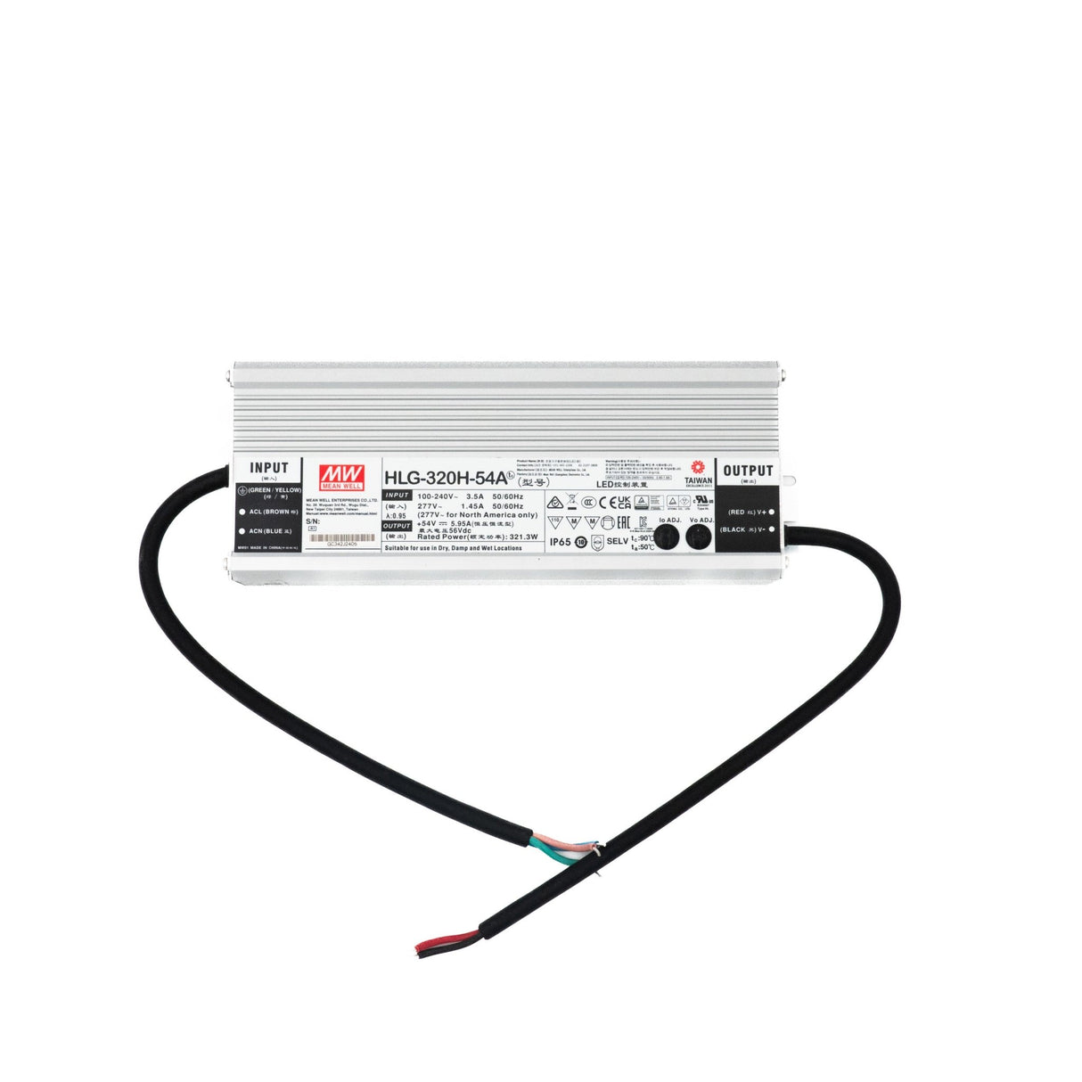 Mean Well HLG-320H-54A Power Supply 320W 54V - Adjustable 5.95A - HLG-320H-54A - powersupplymall.com