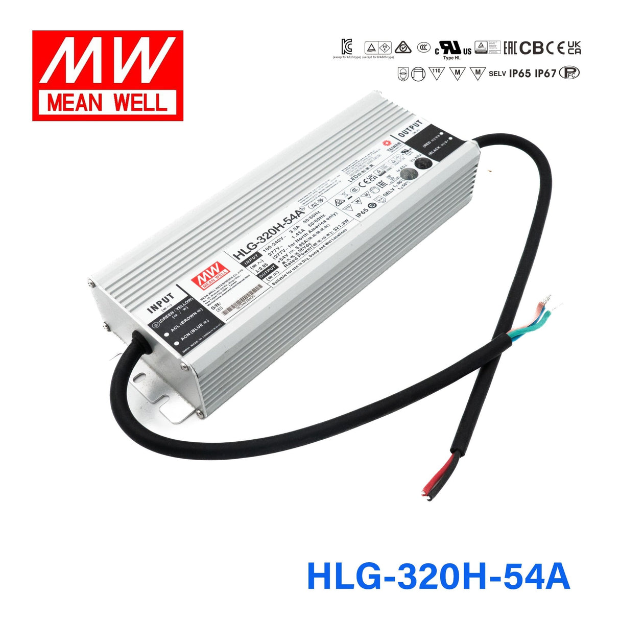 Mean Well HLG-320H-54A Power Supply 320W 54V - Adjustable 5.95A - HLG-320H-54A - powersupplymall.com
