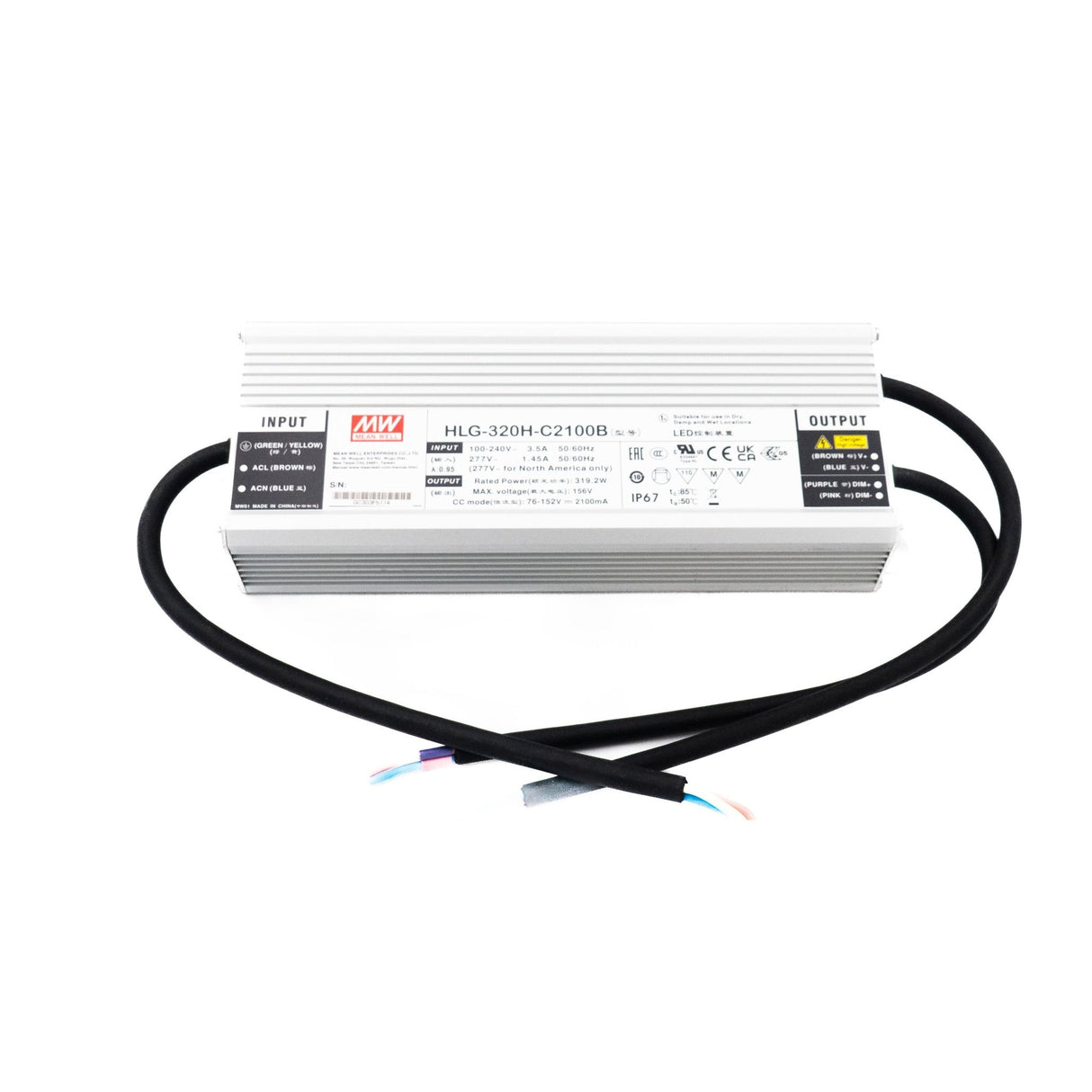 Mean Well HLG-320H-C2100B Power Supply 319.2W 2100mA - Dimmable - HLG-320H-C2100B - powersupplymall.com