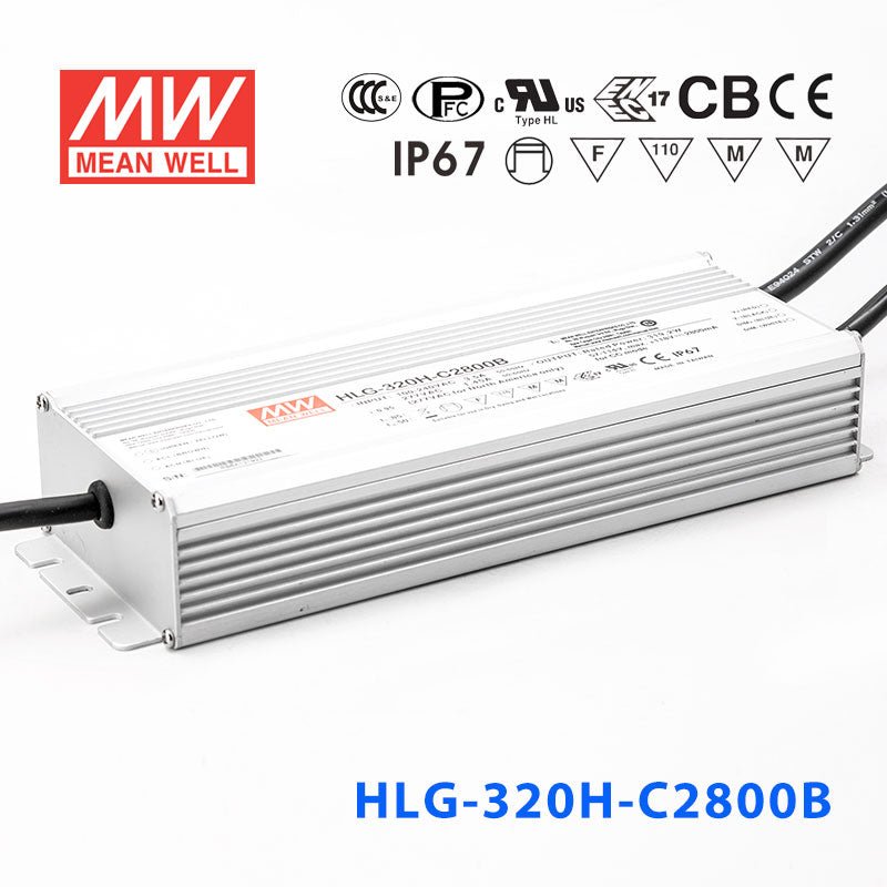 Mean Well HLG - 320H - C2800AB Power Supply 319.2W 2800mA - Adjustable and Dimmable - HLG-320H-C2800AB - powersupplymall.com