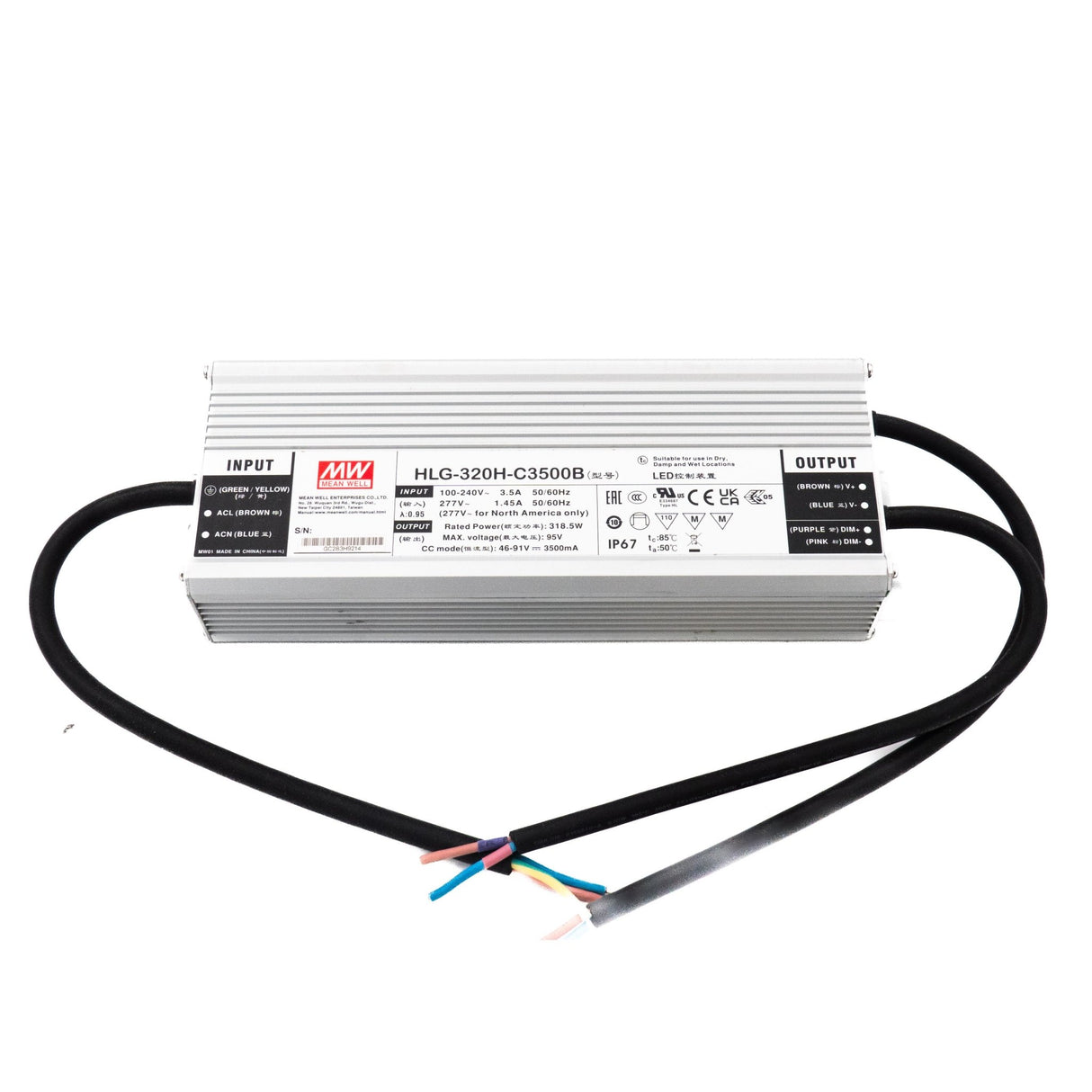 Mean Well HLG-320H-C3500B Power Supply 318.5W 3500mA - Dimmable - HLG-320H-C3500B - powersupplymall.com