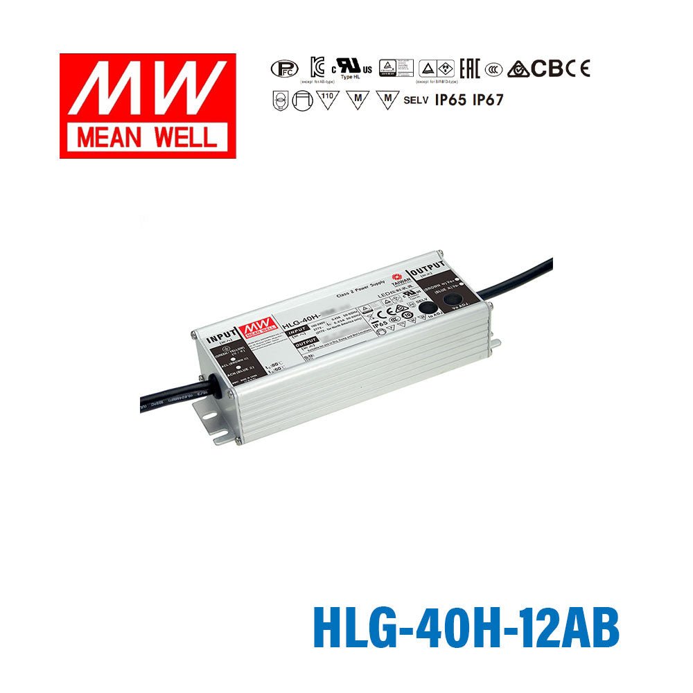 Mean Well HLG-40H-12AB Power Supply 40W 12V - Adjustable and Dimmable 3.33A - HLG-40H-12AB - powersupplymall.com