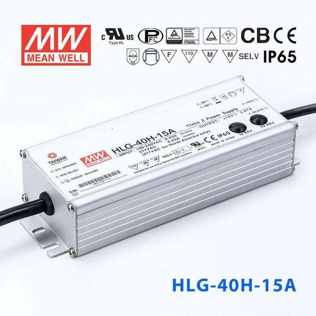 Mean Well HLG-40H-15A Power Supply 40W 15V - Adjustable 2.67A - HLG-40H-15A - powersupplymall.com
