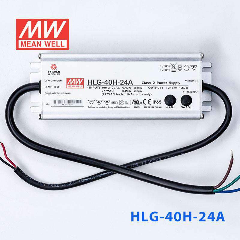 Mean Well HLG - 40H - 24A Power Supply 40W 24V - Adjustable - HLG-40H-24A - powersupplymall.com