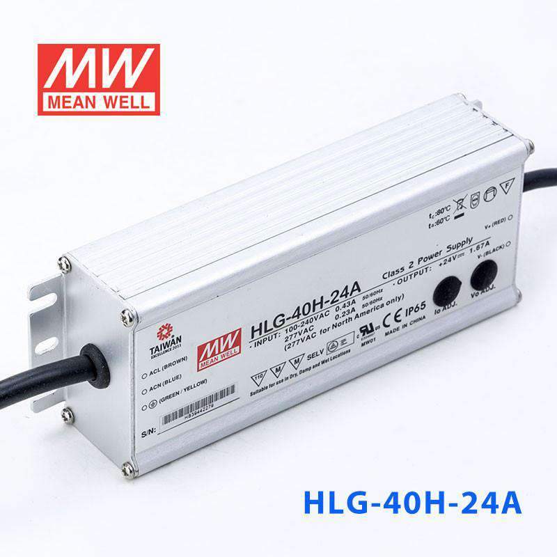 Mean Well HLG - 40H - 24A Power Supply 40W 24V - Adjustable - HLG - 40H - 24A - powersupplymall.com