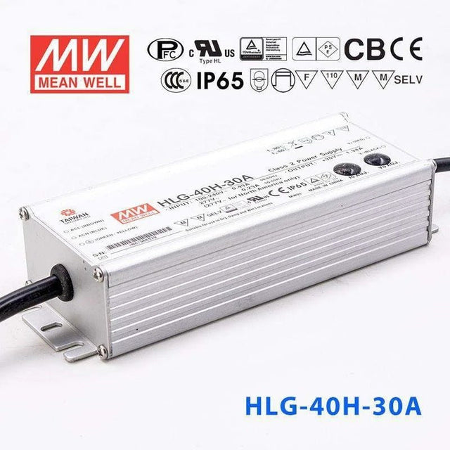 Mean Well HLG-40H-30A Power Supply 40W 30V - Adjustable 1.34A - HLG-40H-30A - powersupplymall.com