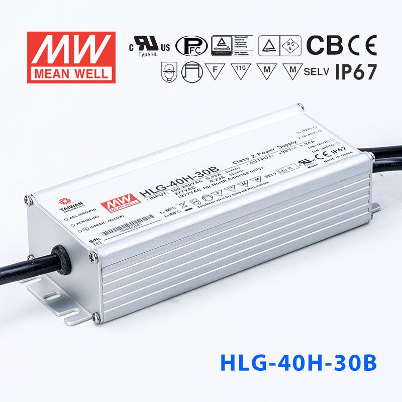 Mean Well HLG-40H-30AB Power Supply 40W 30V - Adjustable and Dimmable 1.34A - HLG-40H-30AB - powersupplymall.com