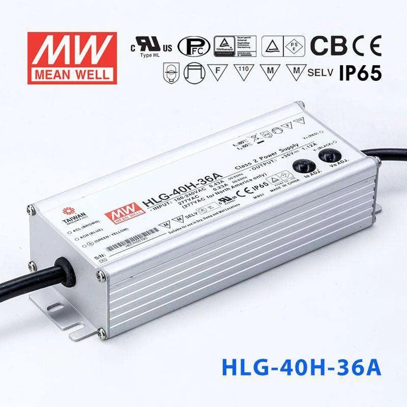Mean Well HLG-40H-36A Power Supply 40W 36V - Adjustable 1.12A - HLG-40H-36A - powersupplymall.com