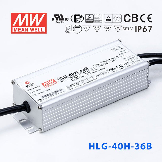 Mean Well HLG - 40H - 36AB Power Supply 40W 36V - Adjustable and Dimmable - HLG - 40H - 36AB - powersupplymall.com