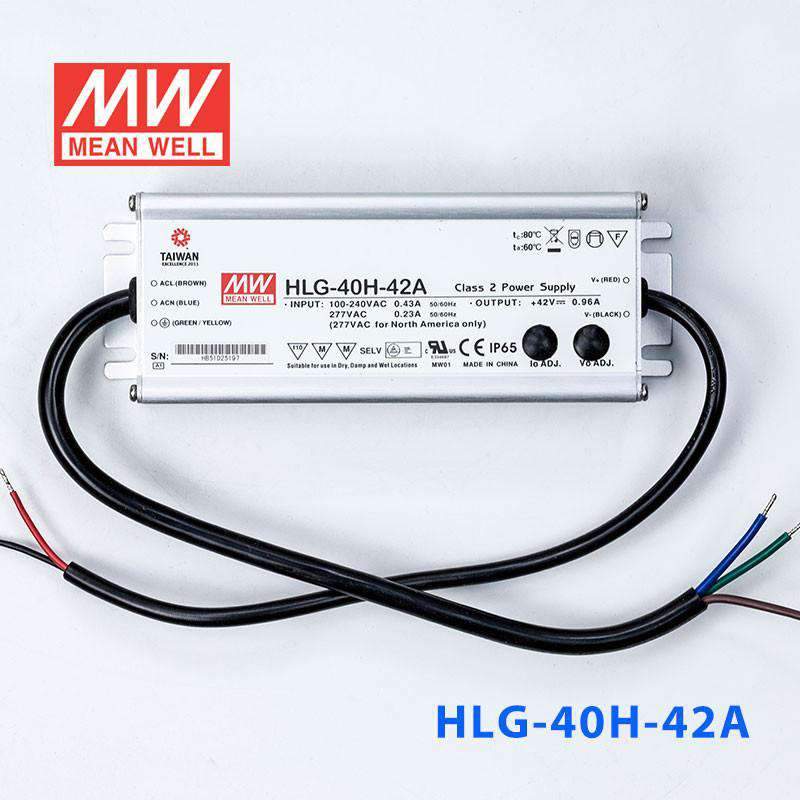 Mean Well HLG-40H-42A Power Supply 40W 42V - Adjustable 960mA - HLG-40H-42A - powersupplymall.com