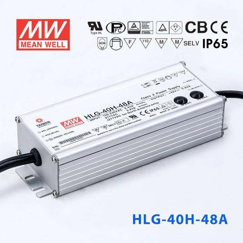Mean Well HLG-40H-48A Power Supply 40W 48V - Adjustable 840mA - HLG-40H-48A - powersupplymall.com