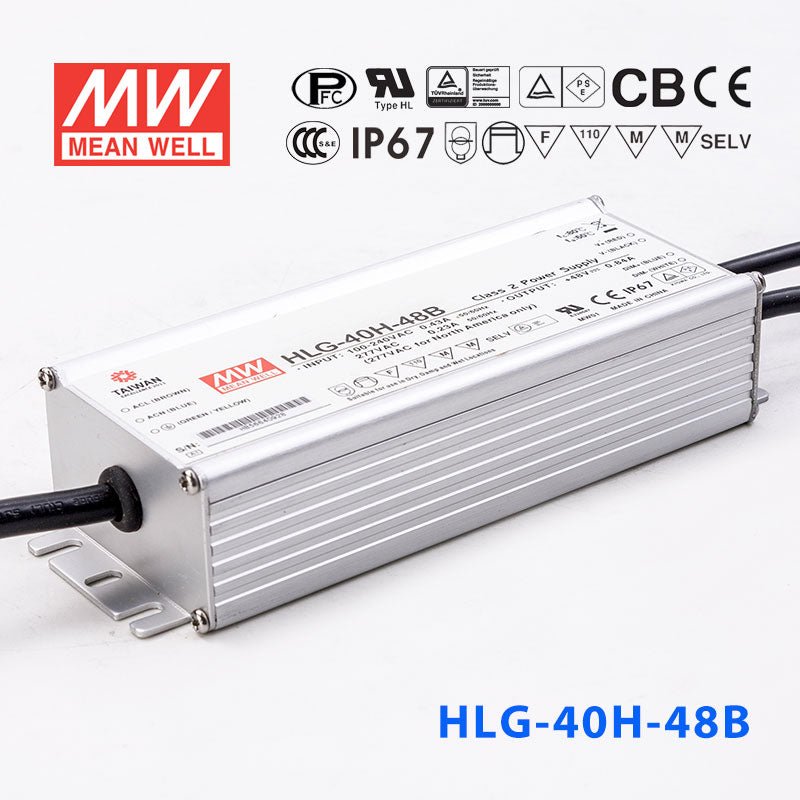 Mean Well HLG-40H-48AB Power Supply 40W 48V - Adjustable and Dimmable 840mA - HLG-40H-48AB - powersupplymall.com