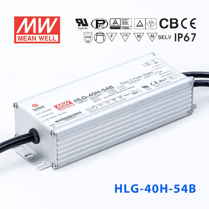 Mean Well HLG-40H-54AB Power Supply 40W 54V - Adjustable and Dimmable 750mA - HLG-40H-54AB - powersupplymall.com