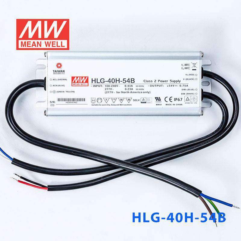 Mean Well HLG - 40H - 54B Power Supply 40W 54V - Dimmable - HLG-40H-54B - powersupplymall.com