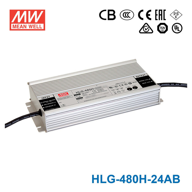 Mean Well HLG-480H-24AB Power Supply 480W 24V - Adjustable and Dimmable 20A - HLG-480H-24AB - powersupplymall.com