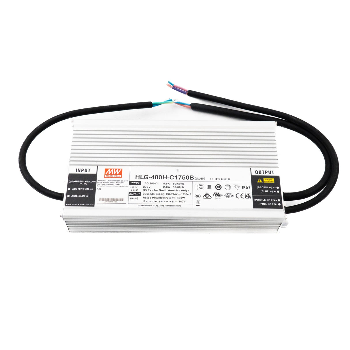 Mean Well HLG - 480H - C1750B Power Supply 480W 1750mA - Dimmable - HLG - 480H - C1750B - powersupplymall.com