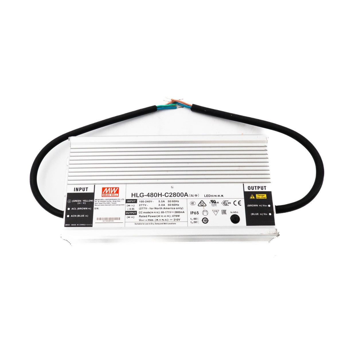 Mean Well HLG - 480H - C2800A Power Supply 479W 2800mA - Adjustable - HLG-480H-C2800A - powersupplymall.com