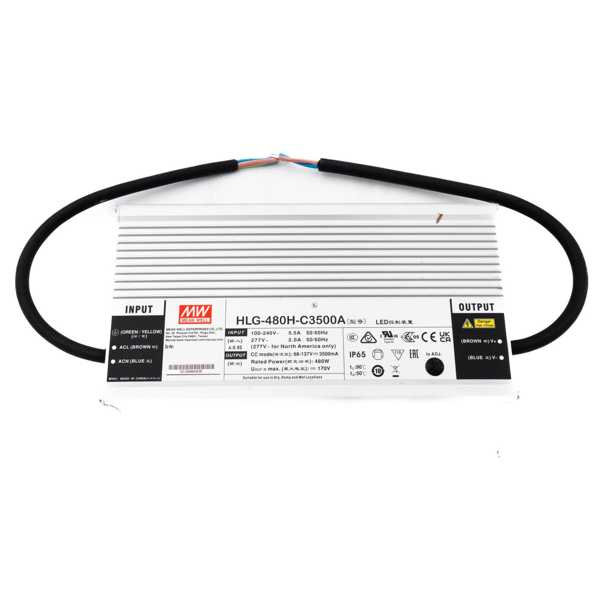 Mean Well HLG-480H-C3500AB Power Supply 480W 3500mA - Adjustable and Dimmable - HLG-480H-C3500AB - powersupplymall.com
