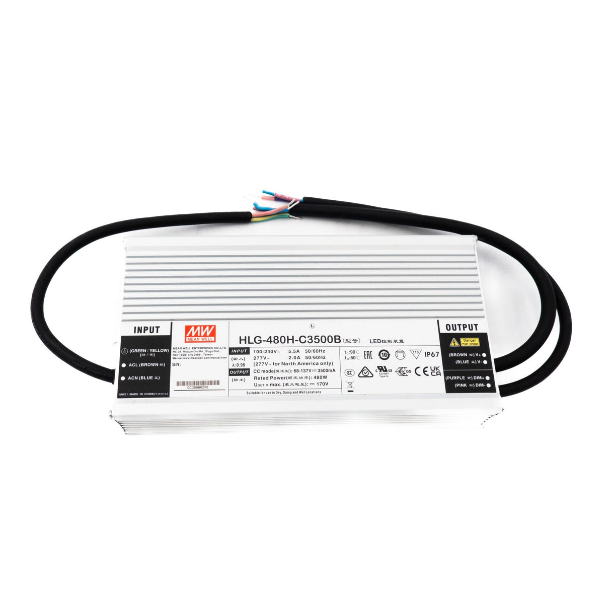Mean Well HLG-480H-C3500B Power Supply 480W 3500mA - Dimmable - HLG-480H-C3500B - powersupplymall.com