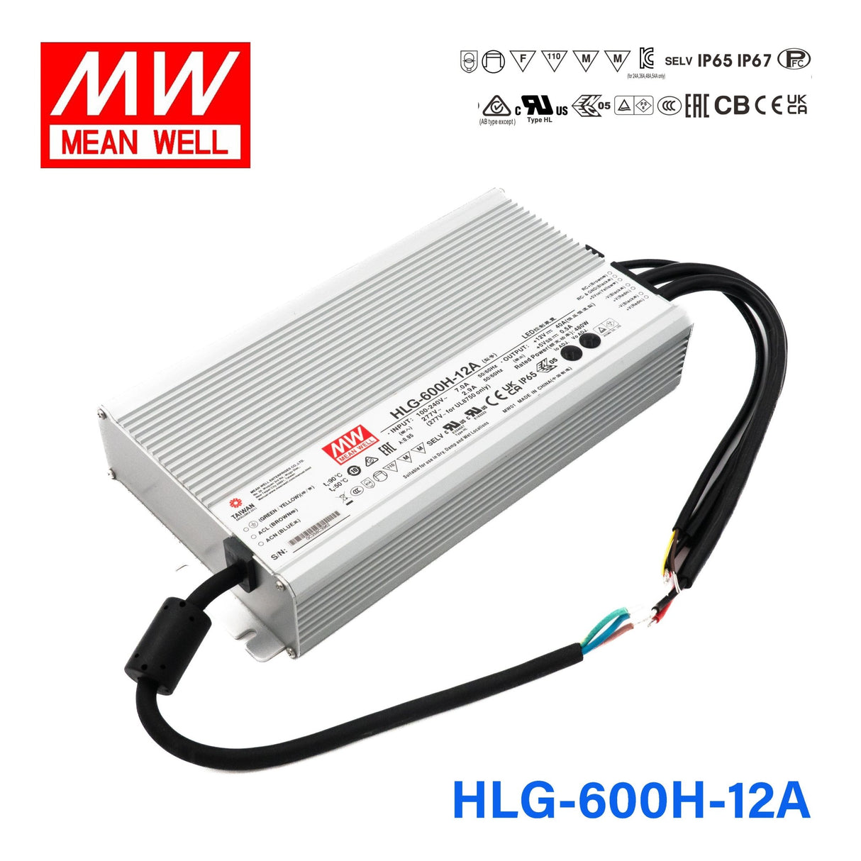 Mean Well HLG - 600H - 12A Power Supply 480W 12V - Adjustable - HLG - 600H - 12A - powersupplymall.com