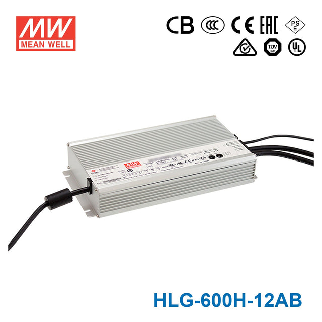 Mean Well HLG-600H-12AB Power Supply 480W 12V - Adjustable and Dimmable 40A - HLG-600H-12AB - powersupplymall.com