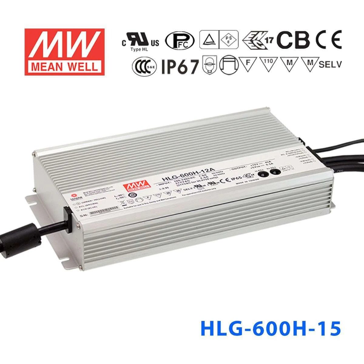 Mean Well HLG-600H-15 Power Supply 540W 15V 36A - HLG-600H-15 - powersupplymall.com