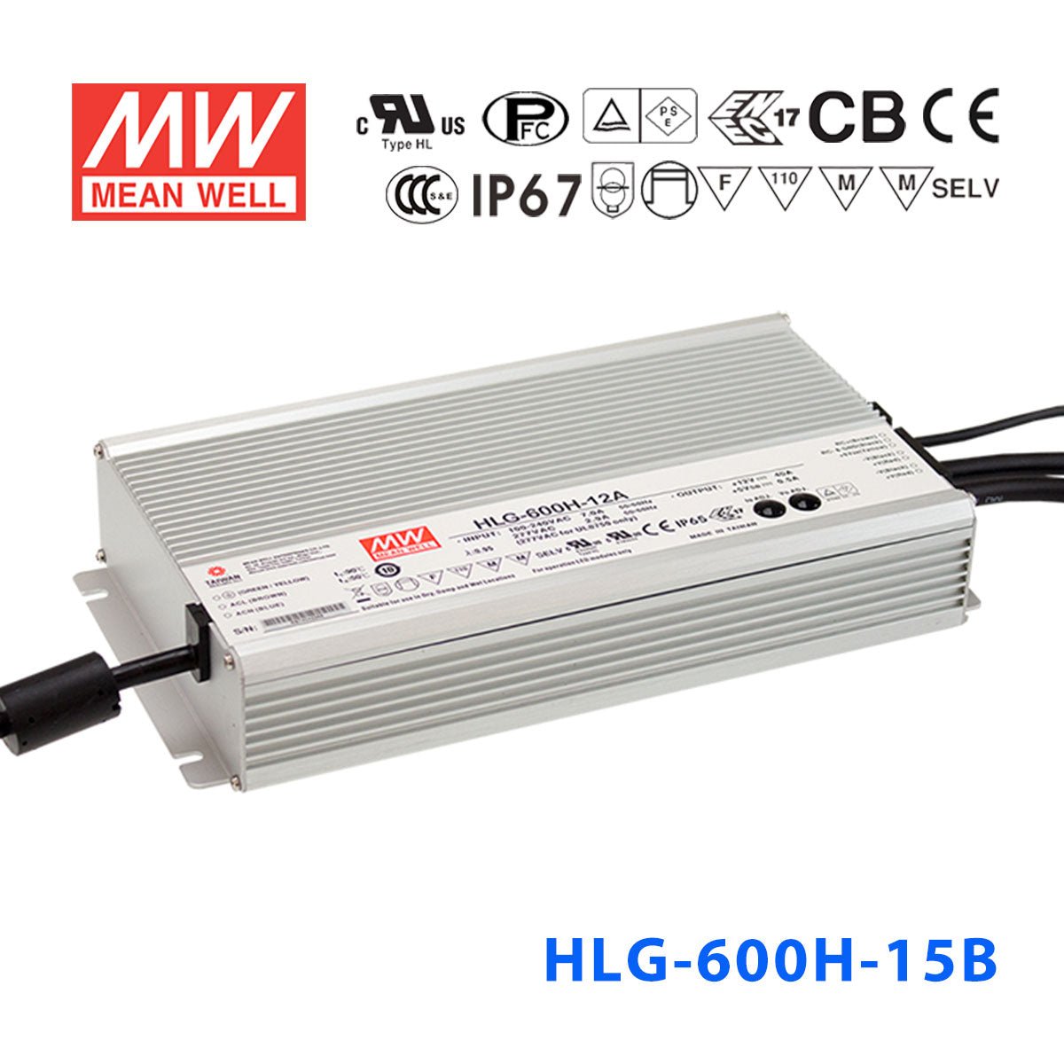 Mean Well HLG-600H-15AB Power Supply 540W 15V - Adjustable and Dimmable 36A - HLG-600H-15AB - powersupplymall.com