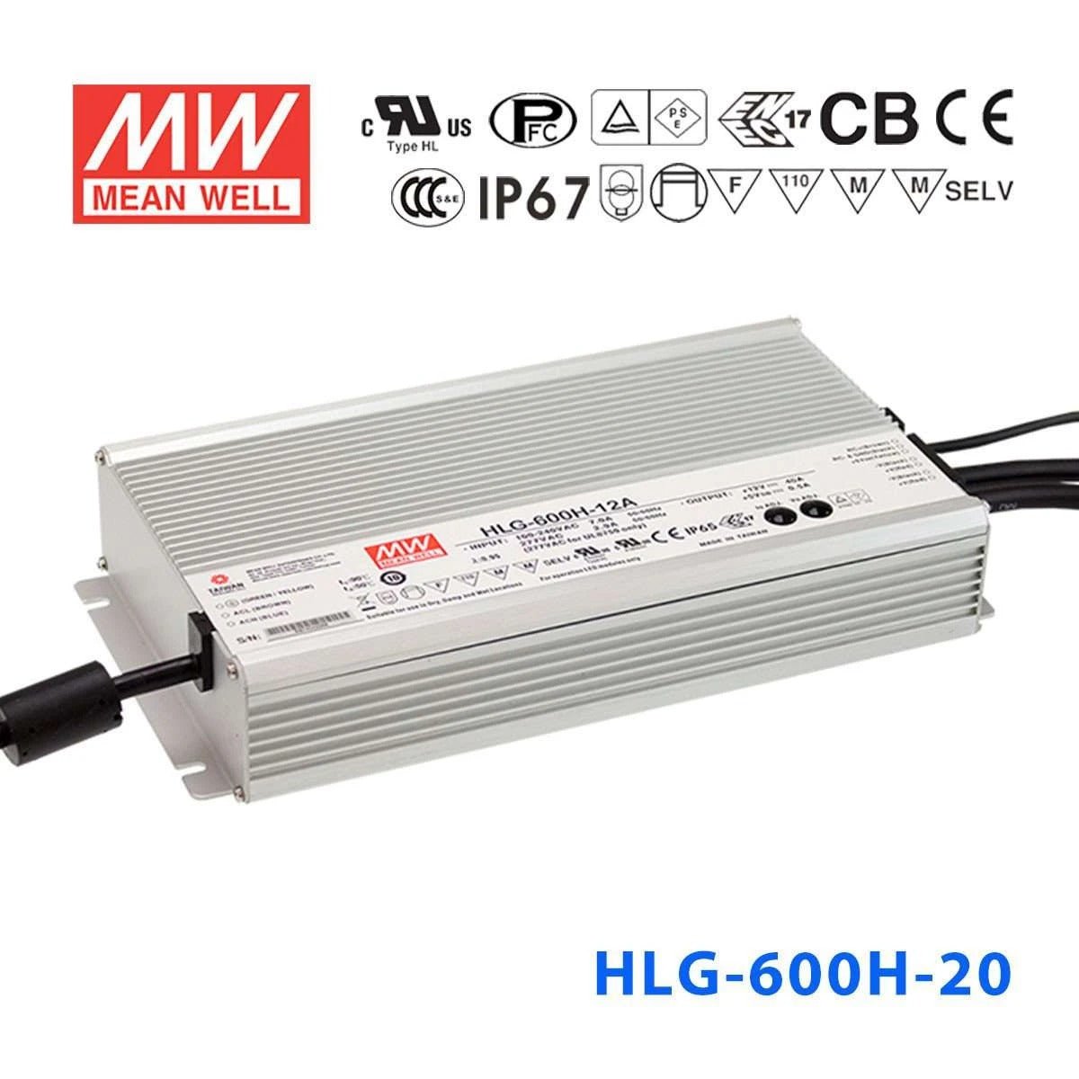 Mean Well HLG - 600H - 20 Power Supply 560W 20V - HLG - 600H - 20 - powersupplymall.com