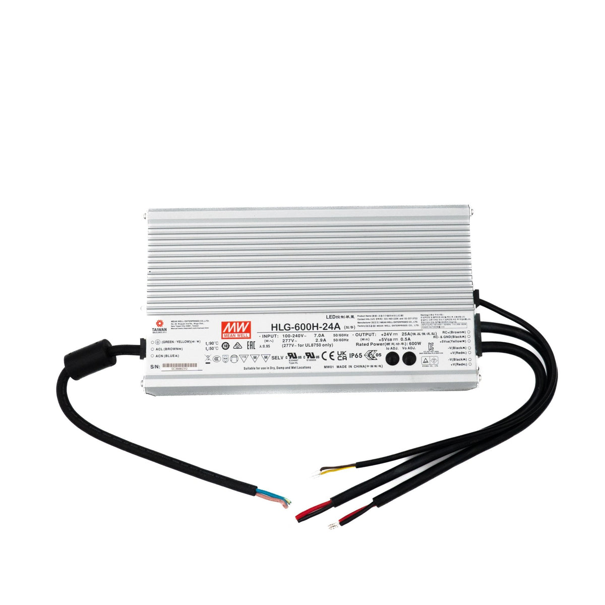 Mean Well HLG-600H-24A Power Supply 600W 24V - Adjustable 25A - HLG-600H-24A - powersupplymall.com