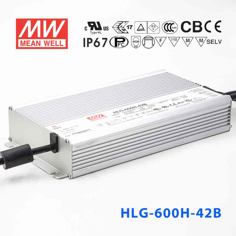 Mean Well HLG-600H-42AB Power Supply 600W 42V - Adjustable and Dimmable 14.3A - HLG-600H-42AB - powersupplymall.com