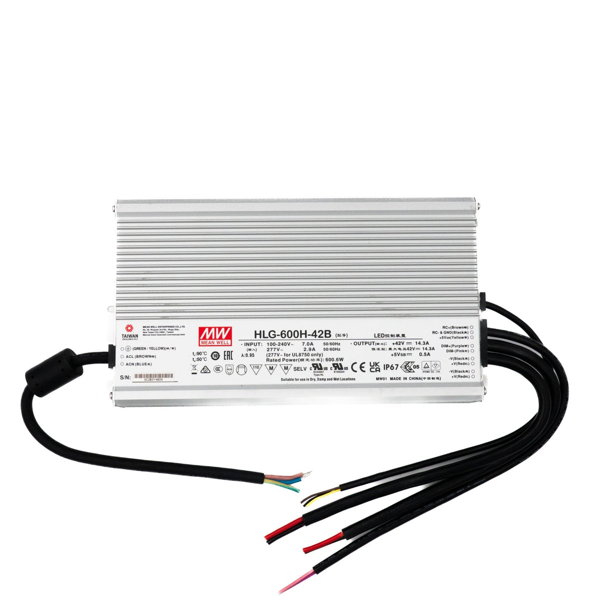 Mean Well HLG-600H-42B Power Supply 600W 42V- Dimmable 14.3A - HLG-600H-42B - powersupplymall.com