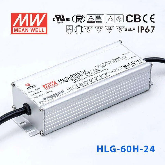 Mean Well HLG - 60H - 24 Power Supply 60W 24V - HLG - 60H - 24 - powersupplymall.com