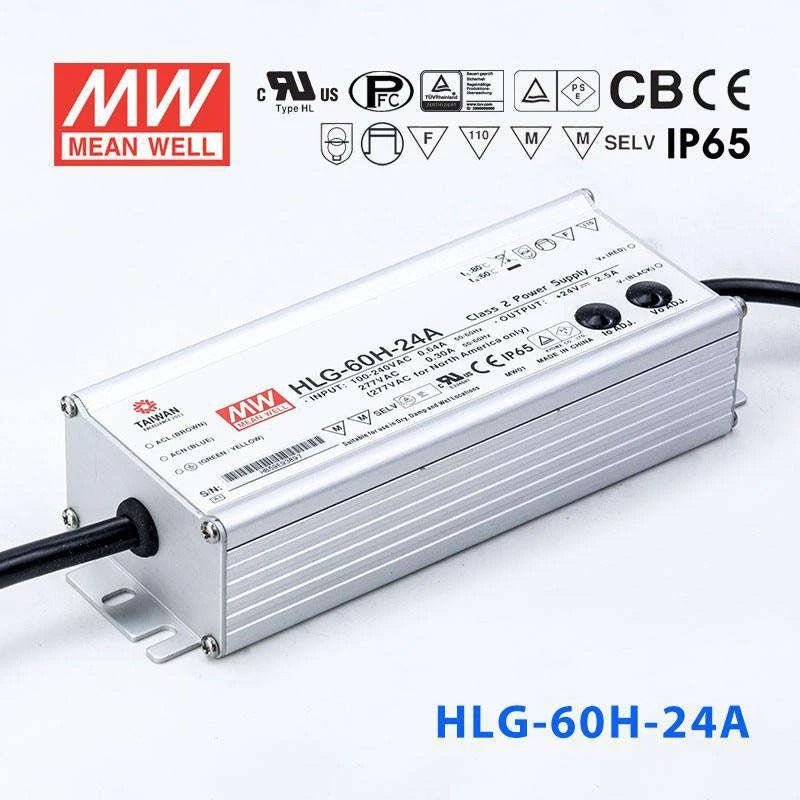 Mean Well HLG - 60H - 24A Power Supply 60W 24V - Adjustable - HLG-60H-24A - powersupplymall.com