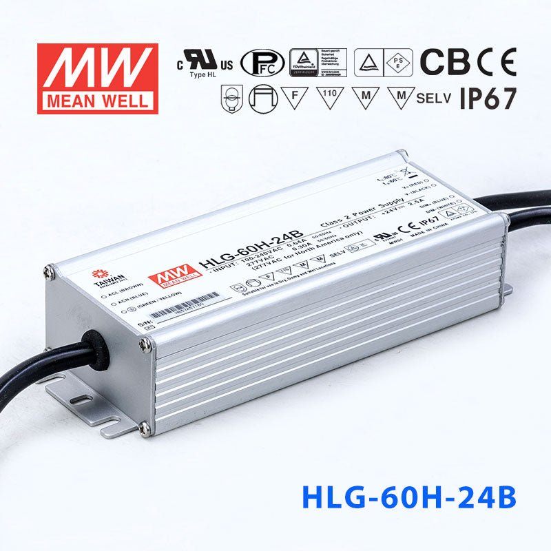 Mean Well HLG - 60H - 24AB Power Supply 60W 24V - Adjustable and Dimmable - HLG - 60H - 24AB - powersupplymall.com
