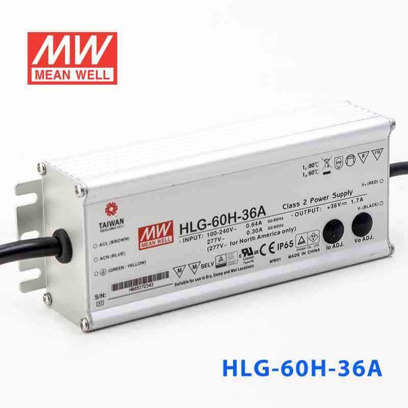 Mean Well HLG-60H-36A Power Supply 60W 36V - Adjustable 1.7A - HLG-60H-36A - powersupplymall.com