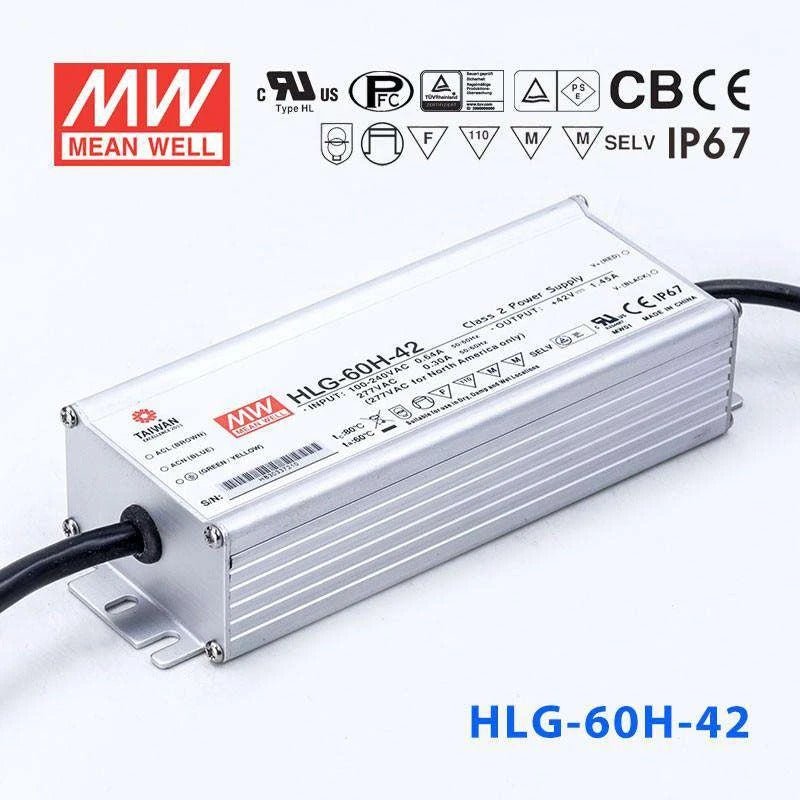 Mean Well HLG-60H-42 Power Supply 60W 42V 1.45A - HLG-60H-42 - powersupplymall.com