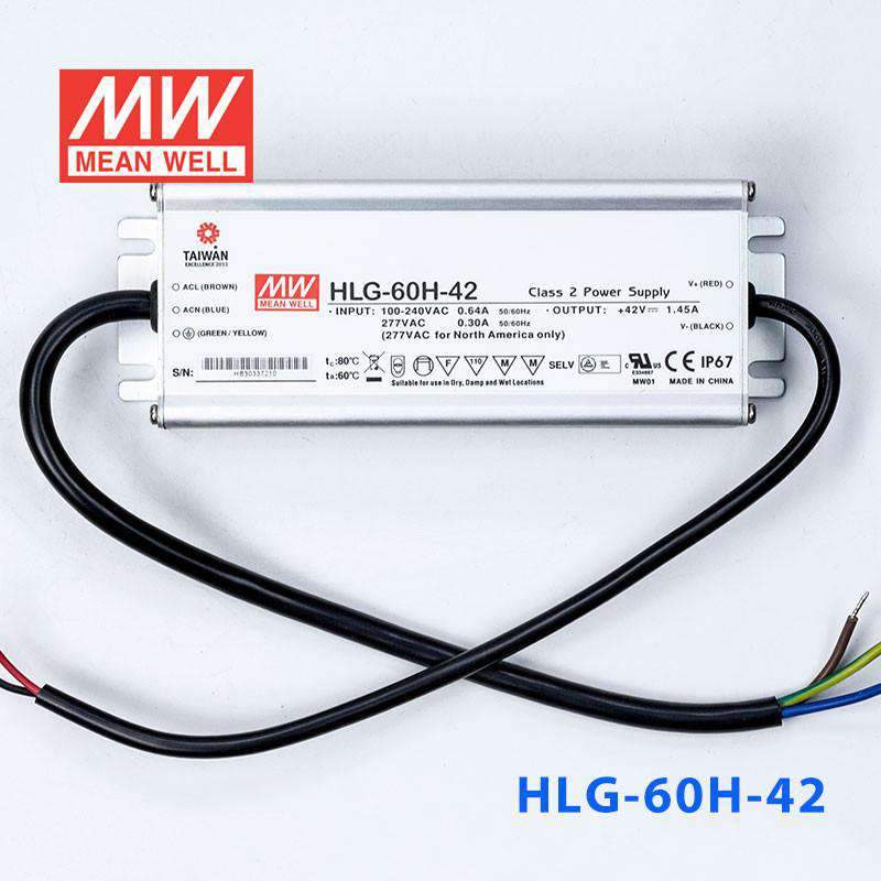 Mean Well HLG-60H-42 Power Supply 60W 42V 1.45A - HLG-60H-42 - powersupplymall.com