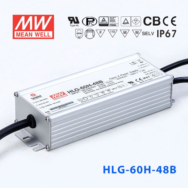 Mean Well HLG-60H-48AB Power Supply 60W 48V - Adjustable and Dimmable 1.3A - HLG-60H-48AB - powersupplymall.com
