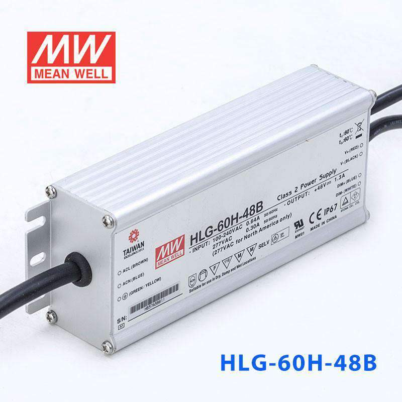 Mean Well HLG-60H-48B Power Supply 60W 48V - Dimmable 1.3A - HLG-60H-48B - powersupplymall.com